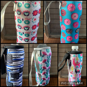 Water bottle cooler with strap