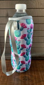 Water bottle cooler with strap