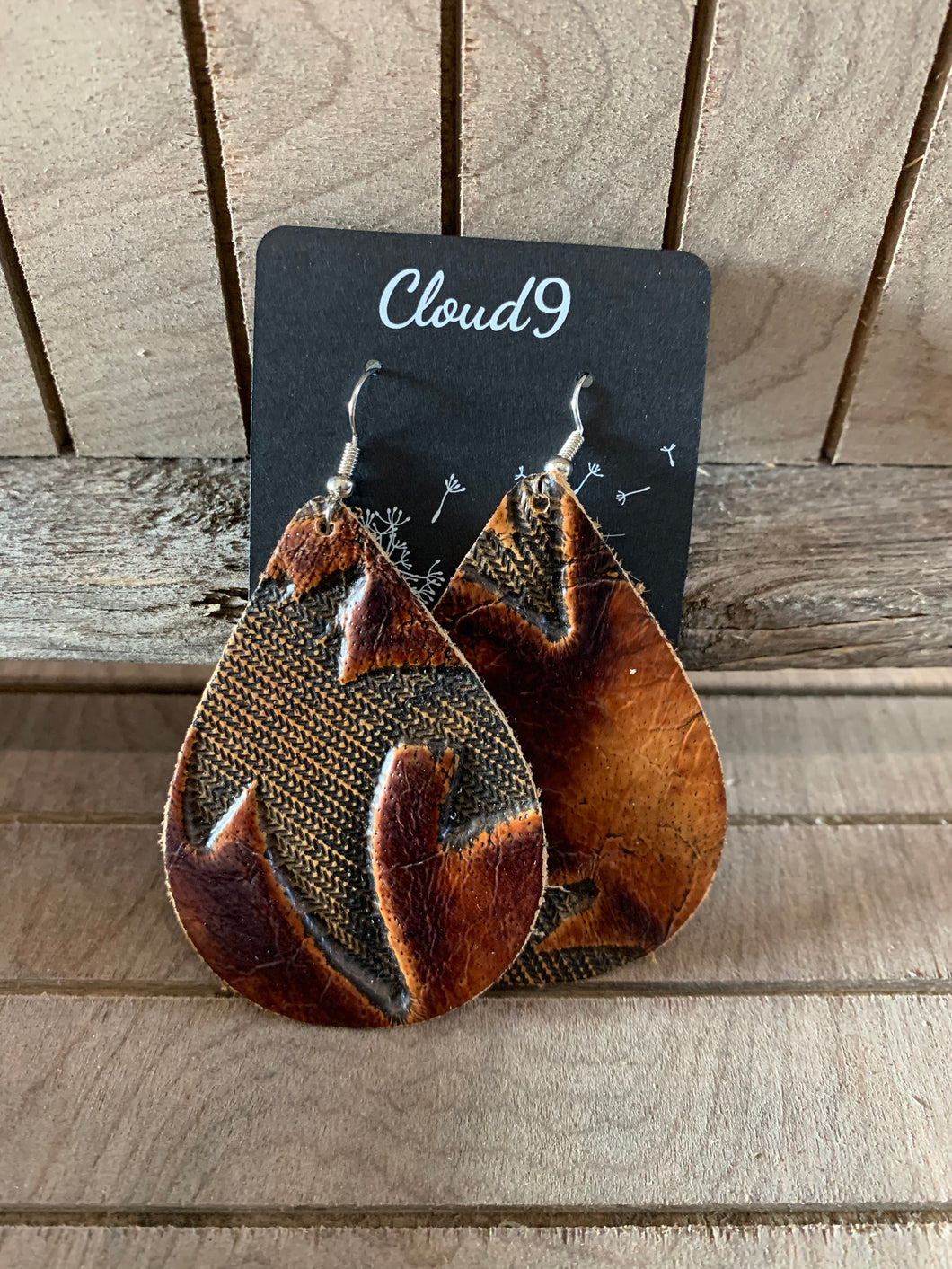 Brown Leather Large teardrop Earring