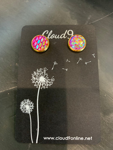 Gold and Pink Mermaid stud Earrings