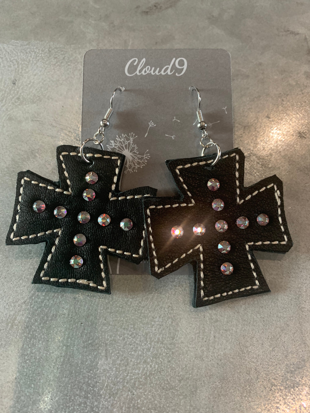 Leather Maltese Cross Earrings