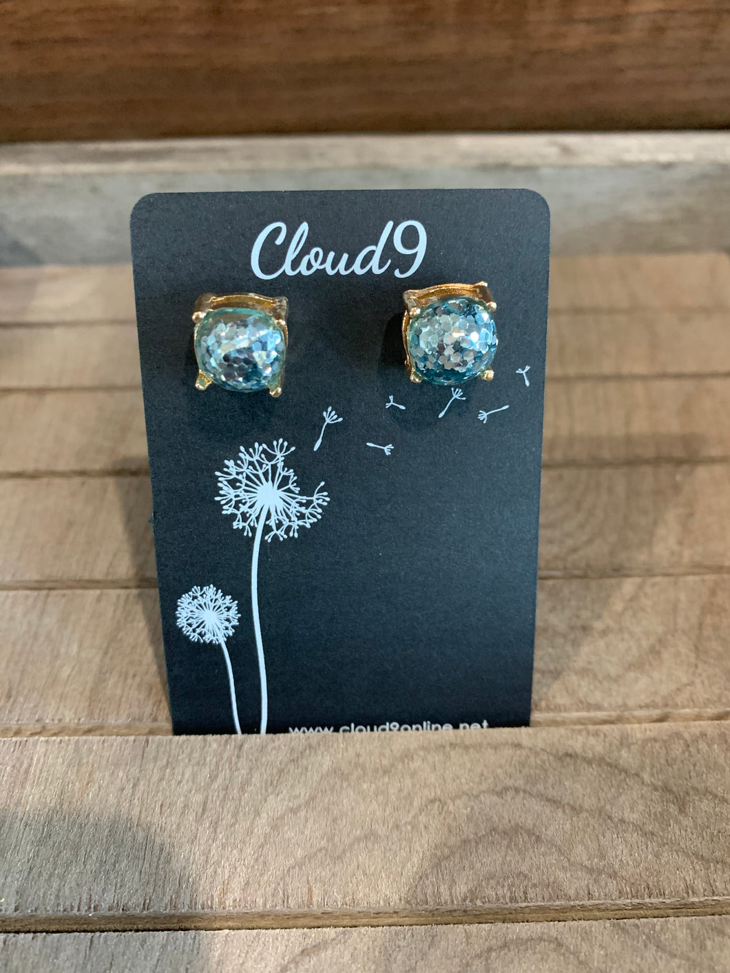 Blue square stone earrings