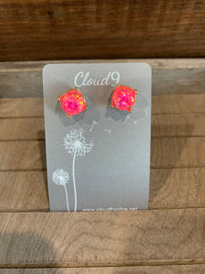 Pink square stone earrings