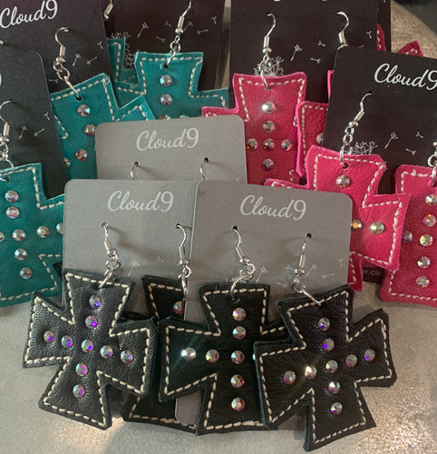 Leather Maltese Cross Earrings