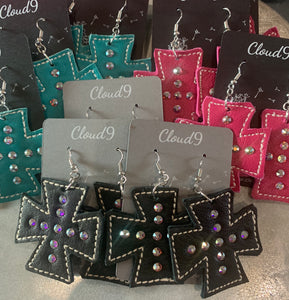 Leather Maltese Cross Earrings