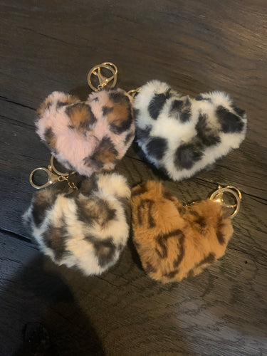 Leopard Heart Fur Keychains