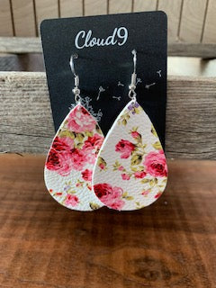 Floral Leather Teardrop Earring