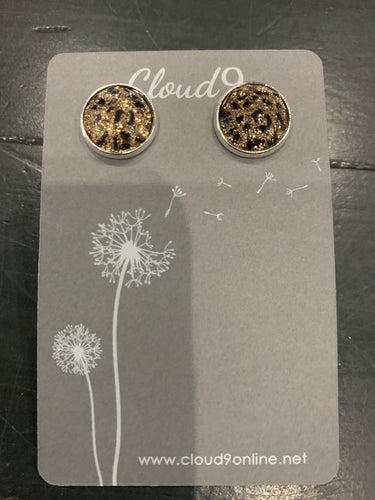 Gold flake druzy leopard earrings