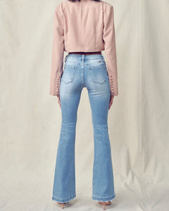 Kancan Mid rise distressed flare jeans