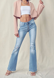 Kancan Mid rise distressed flare jeans